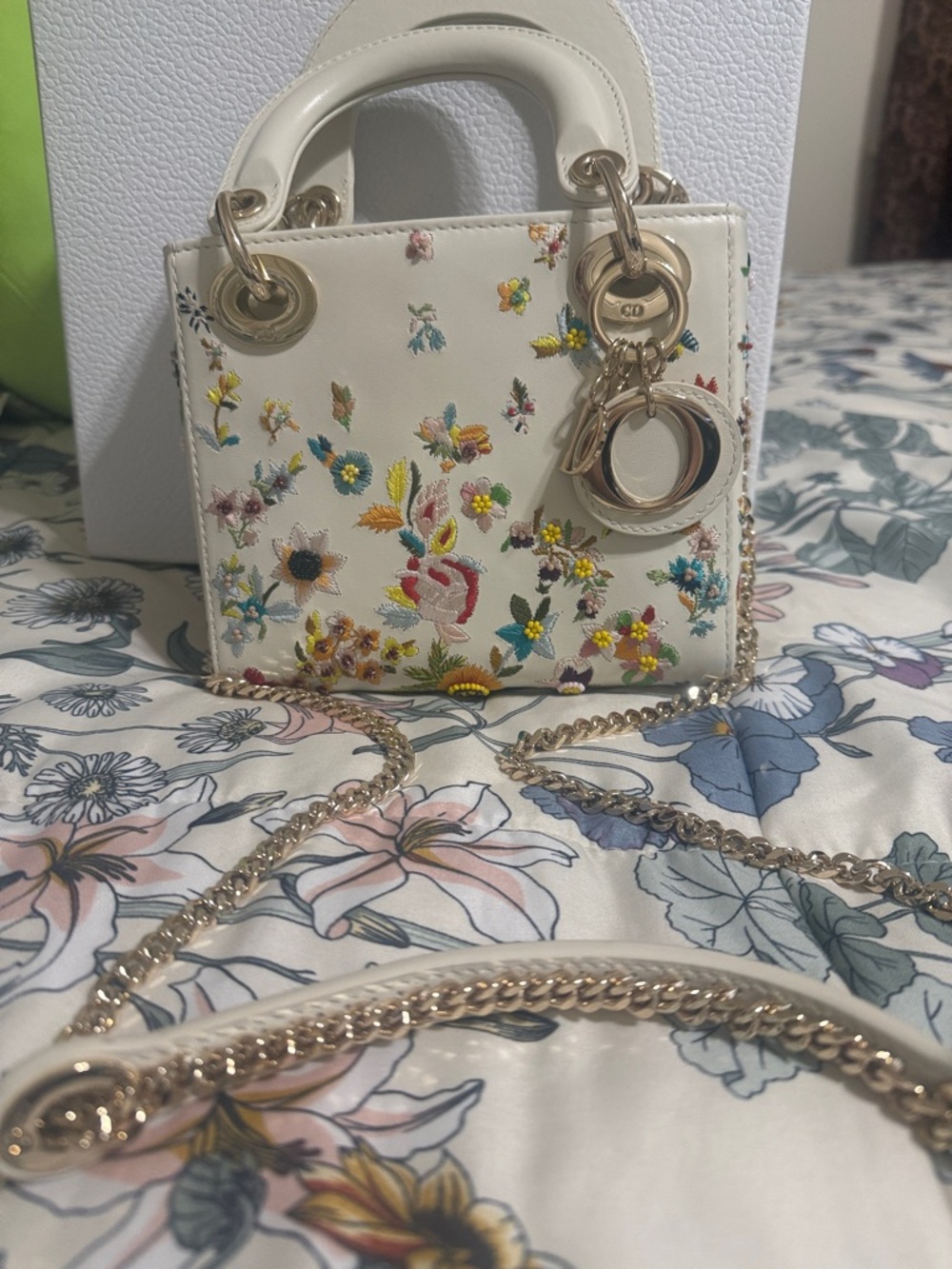 Dior White Mini Tote with Multicolor Floral Embroidery - Picture 3 of 4